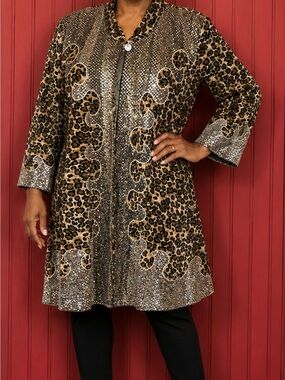 Vintage Leopard Sequin Embellished Coat - Gold & Brown 2X